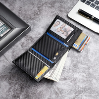 Porte-cartes de visite automatique à motif fibre de carbone pour homme, avec suivi GPS, portefeuille magnétique en métal et aluminium