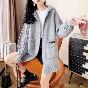 2023 Outono Venda Quente Mais Barato Mulheres Manga Longa Cores Contrastantes Sólidas Com Capuz Mulheres <span class=keywords><strong>Cardigan</strong></span> - Product Image 1