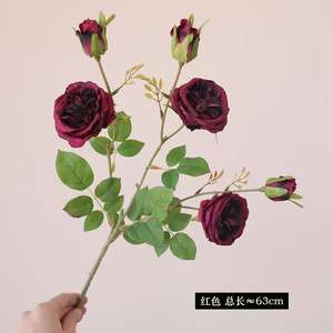 Fleur artificielle en soie réaliste à succès, 3 têtes <span class=keywords><strong>de</strong></span> rose Austin pour la décoration <span class=keywords><strong>de</strong></span> la maison, mariage, Saint-Valentin, Thanksgiving - Product Image 5