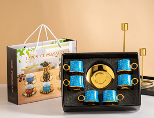 ชุดกาแฟสไตล์อาหรับ ชุดถ้วยและจานรองเซรามิกเคลือบไฟฟ้า 12 ชิ้น ชุดกาแฟและ<span class=keywords><strong>ชา</strong></span>สไตล์ยุโรป ทันสมัย - Product Image 2