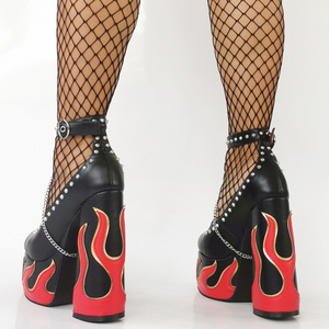 Sandales à talons épais pour femmes, grande taille 47, avec rivets métalliques, chaîne métallique et boucles de cheville, plateforme épaisse - Product Image 4