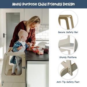 Children's <strong>Kitchen</strong> <strong>Stool</strong> Wooden Standing Montessori <strong>Kitchen</strong> <strong>Step</strong> <strong>Stool</strong> Two-in-one Table and Chair - Product Image 3