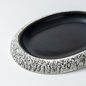 <span class=keywords><strong>Piatto</strong></span> Ovale in Ceramica con Bordo in Pietra, Smalto Nero Sfumato, <span class=keywords><strong>Piatto</strong></span> di Lusso per Hotel e Ristoranti, per Piatti Principali Esclusivi - Product Image 4