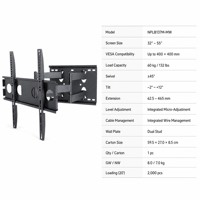 Support mural TV articulé et inclinable DMP NPLB137M-MW Slim pour écrans de 32 à 55 pouces, VESA jusqu'à 400 x 400 mm