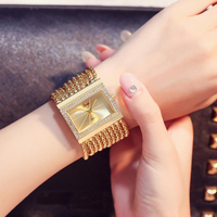 Montre à quartz carrée pour femme A010, bracelet en chaîne dorée multi-brins avec lunette en strass, montre-bracelet de luxe, bijou