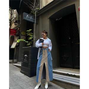 Falda Larga de Mezclilla Beatrice, Corte en A con Abertura Frontal, 100% Algodón, Moda Femenina - Product Image 3