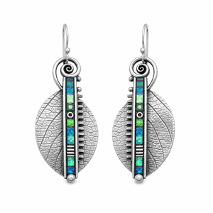 Orecchini Pendenti Lunghi con Foglie Arcobaleno Astratte e Perline a Zigzag per Donne - Product Image 1