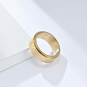 Retro unisex minimalist hammered honeycomb texture <b>titanium</b> steel rotating <b>ring</b>, niche and unique everyday jewelry. - Product Image 2