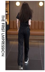 <span class=keywords><strong>Ensemble</strong></span> décontracté 2 pièces pour <span class=keywords><strong>femme</strong></span>, T-shirt imprimé cygne avec strass + <span class=keywords><strong>pantalon</strong></span> à cordon <span class=keywords><strong>de</strong></span> serrage, <span class=keywords><strong>ensemble</strong></span> <span class=keywords><strong>de</strong></span> vêtements <span class=keywords><strong>de</strong></span> détente scintillants - Product Image 6