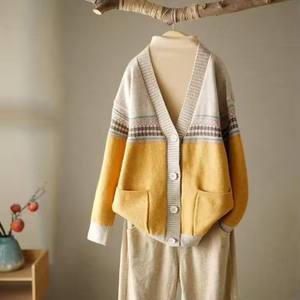 Camisa/Blusa Casual para Mujer, Diseño Fair Isle, Tejido Suave Tipo Nube, Estilo Japonés Dulce, Abrigo <span class=keywords><strong>de</strong></span> Punto Tipo Malvavisco, Frente Abierto, Antipilling, Otoño - Product Image 4