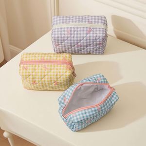 Bolsa Organizadora de Maquillaje de Viaje para Mujer, de Algodón, con Diseño a Cuadros y Lazo, Ecológica, de Gran Capacidad, Personalizada, con Cierre, para Damas de Honor - Product Image 3