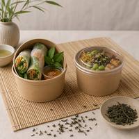 Boîte alimentaire jetable ronde en kraft pour emporter avec couvercle, personnalisable avec logo OEM, vente en gros, boîte écologique biodégradable