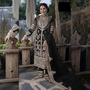 TRENDING GEORGETTE EMBROIDERY SEQUENCE WORK TOP PALAZZO with DUPATTA BLACK - Product Image 1