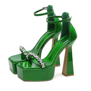 Hot Sale <b>Green</b> New Thick Heel Waterproof Platform Sexy T Stage Silver High Heel Sandals Ladies High Heels - Product Image 1
