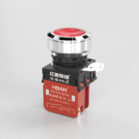 Interrupteur à bouton-poussoir HBAN 20A ABS 22mm 1NO1NC à verrouillage, tête plate rouge, LED lumineuse, momentané, IP65, commande en laiton chromé