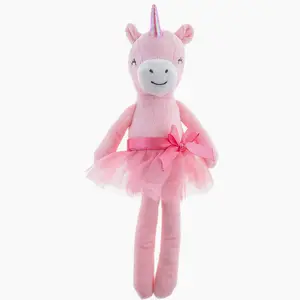 Mainan Boneka Hewan Unicorn Merah Muda Lucu dengan Tutu Hadiah Promosi Kustom Balerina Mainan Boneka Kain Unicorn Balerina