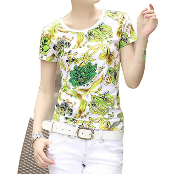 Sublimation T Shirts Printing in Flower Design and Girl T Shirts Printed Designs ladies fashion t-shirts