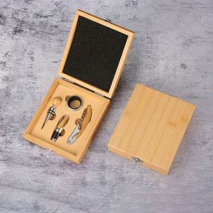 Customized Logo 4pcs Tools <b>Wine</b> Corkscrew Bamboo Gift Box Set with Bamboo <b>Wine</b> Opener and <b>Stopper</b> - Product Image 1