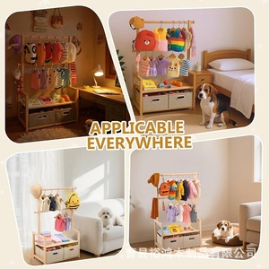 Wooden pet <b>clothes</b> rack, dog and <b>cat</b> toy storage rack, multi-layer solid wood pet wardrobe, pet supplies and hat rack - Product Image 4