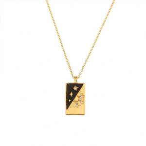 Collar con Colgante de Acero Inoxidable con Estrellas Diagonales y Sol con Circonitas, Chapado en Oro de 18k, Grabado Personalizado, Estilo Moderno, Venta al Por Mayor para Mujer - Product Image 4