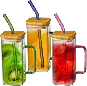 Tasse à thé haute en verre transparent avec poignée – Tasses esthétiques pour boissons glacées et café – Offre spéciale - Product Image 1