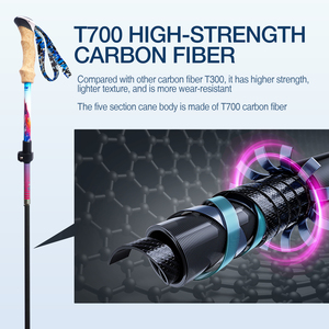 Gran oferta de bastones de senderismo telescópicos de fibra de carbono ultraligeros, personal de senderismo con puntas antigolpes y bloqueo rápido, para hombres y mujeres - Product Image 2