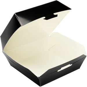 <span class=keywords><strong>Mini</strong></span> cajas de hamburguesas personalizadas de 2,8x2,8x2 pulgadas, contenedores de comida tipo concha, tapa con bisagras, papel negro desechable - Product Image 4