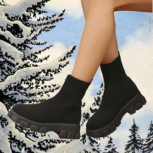 Botines de Punto Casuales de Moda 2026 para Mujer, Diseño de Calcetín con Parte Superior Sólida, Cierre Deslizante, Suela de Goma, Tallas 35-43 para Otoño/Verano - Product Image 2