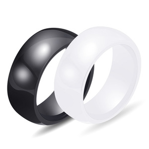 <b>Ceramic</b> <b>Ring</b> 8MM Black White Pink Glossy Simple Round Unisex Wedding Jewelry - Product Image 3