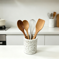 Support à ustensiles de cuisine de luxe en résine aspect terrazzo blanc, rangement pour outils de cuisson sur comptoir, pot à ustensiles, organiseur d'outils de cuisine