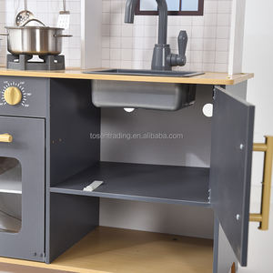 Gray Pretend Cooking <b>Set</b> for Toddlers Wooden Indoor Kids Play Kitchen with <b>Microwave</b>, Oven, Stove & Sink - Product Image 5