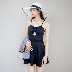 Traje de baño de una pieza para mujer Baiya con control de abdomen, efecto adelgazante, vestido mini de playa, cuello en V, manga tres cuartos - Product Image 2