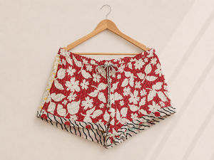 Shorts Kantha vintage hechos a mano, tela Kantha de 2 capas, bolsillos con costuras en ambos lados, ajuste cómodo, cordón ajustable en la cintura. - Product Image 3
