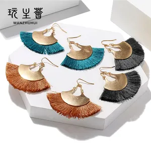 Multi color bohemian tassel sector shape versatile ear hooks earrings