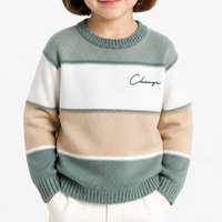 Haut en tricot pour enfants avec logo personnalisé, tricoté épais, manches longues, col rond, rayé, décontracté, hiver, mélange de viscose, usine OEM & ODM