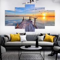 Lukisan Kristal 5 Panel Modern Pemandangan Pantai Saat Matahari Terbenam untuk Dekorasi Dinding Ruang Tamu, Lanskap Tropis Pesisir, Dekorasi Rumah, Seni Dinding