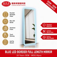 Miroir pleine longueur rectangulaire Fullkenlight à LED avec cadre en aluminium et support anti-basculement, miroir sur pied pour essayage de vêtements