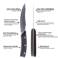 Couteau à steak en acier inoxydable de 5 pouces avec motif Damas au laser unique, logo personnalisé, poignée en bois de Wengé, ambidextre, fourni par l'usine OEM