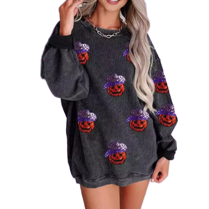 Sudadera con capucha ecológica informal para mujer para el viaje diario Otoño Invierno nuevo jersey suelto de lentejuelas de manga larga con cuello bordado - Product Image 1