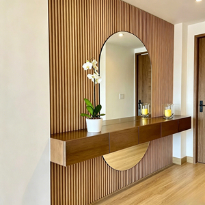 Panel Dinding Serat Kayu Bambu Solid Motif Walnut, Panel Pembatas Lengkap dengan Lis Pinggir untuk Dekorasi Dinding Interior - Product Image 3