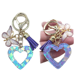 Creative Acrylic Pentagram Hollow Keychain Sequin Peach Pendant <strong>Tassel</strong> Keyring Cute Plastic Car Couple Backpack <strong>Charm</strong> - Product Image 1