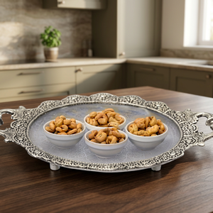Silver <b>Serving</b> <b>Tray</b> Polished Metal Handle Residential Use - Product Image 2