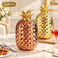 Ensemble de 24 couverts géométriques en acier inoxydable poli miroir avec étui en ABS motif ananas pour banquet, cadeau, vente en gros