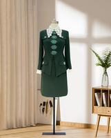 Ensemble de robe élégante et tendance pour femmes, en vert, style industriel lourd, simple, coupe trapèze, longueur genou, dentelle, perles, 100% polyester