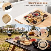 Plateau de service portable en bambou multi-compartiments avec couvercle, boîte à collation légère pour pique-nique et rangement alimentaire pour fêtes en extérieur