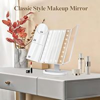 Miroir de maquillage de bureau pliable CF à commande tactile, double alimentation, grossissement 2X/3X/10X, miroir de vanité pliable avec éclairage