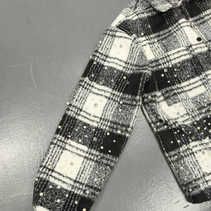 Wholesale Custom Black <strong>White</strong> Checked <strong>Flannels</strong> Men's Button up Plaid <strong>Flannel</strong> Gem Pearls <strong>Flannel</strong> Shirts - Product Image 4