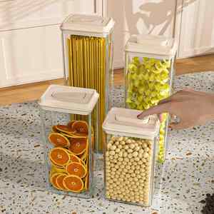 Organisateur de garde-manger de cuisine en plastique hermétique étanche pour le stockage des céréales et des spaghettis 0.5L-1.8L Pot à grains empilable - Product Image 6