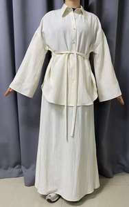 Conjunto de Dos Piezas de Rayón para Mujer Musulmana Modesta YXO019, Diseño ODM, Blazer Drapeado y Pantalones Anchos, Ropa Islámica, Combinación de Chifón - Product Image 4