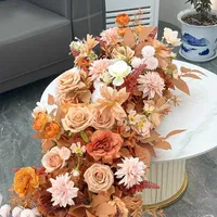2m Luxe 5D Kunstmatige Oranje Caramel Herfst Bloemenloper voor Bruiloft Verjaardag Feest Tafeldecoratie